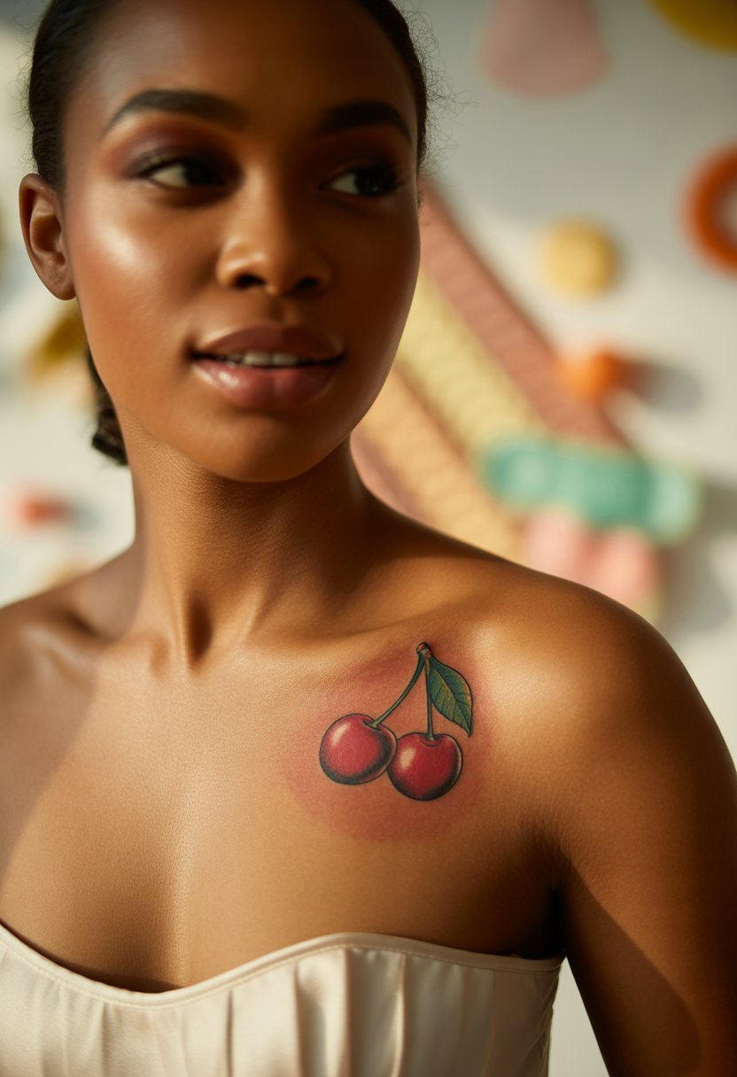 Cherry Pair Chest Tattoo