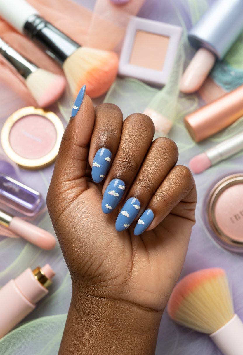 Cloudy Blue Almond Nails