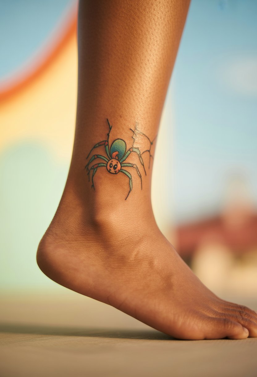 Cute Spider Ankle Tattoo