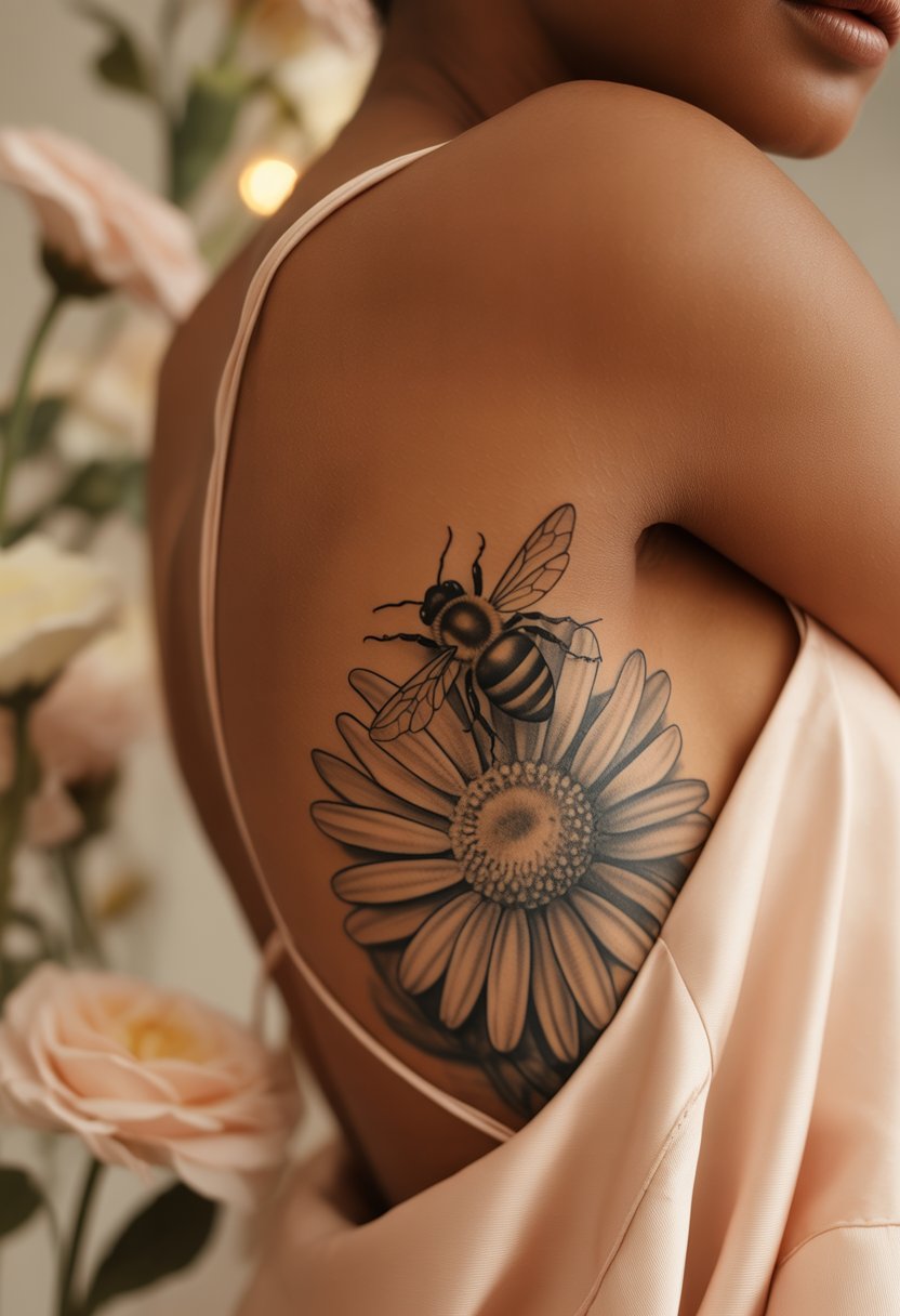 Daisy and Bee Rib Tattoo