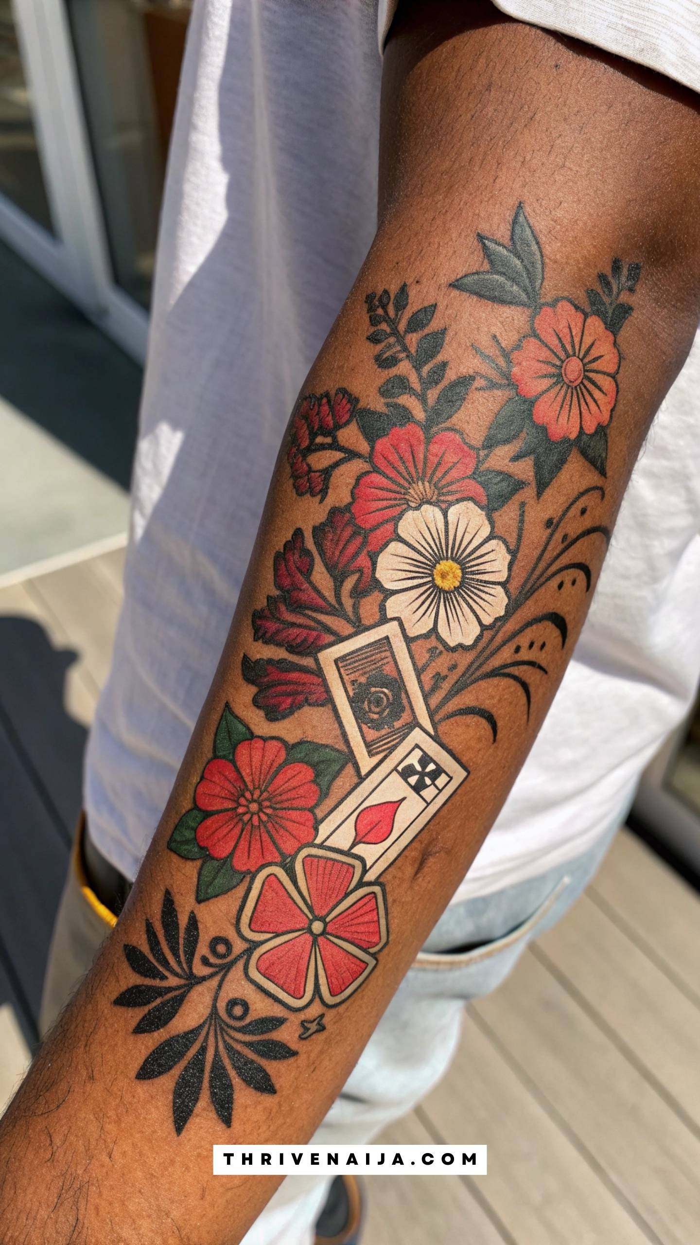 Demon Slayer Hanafuda Earring Pattern Forearm Tattoo