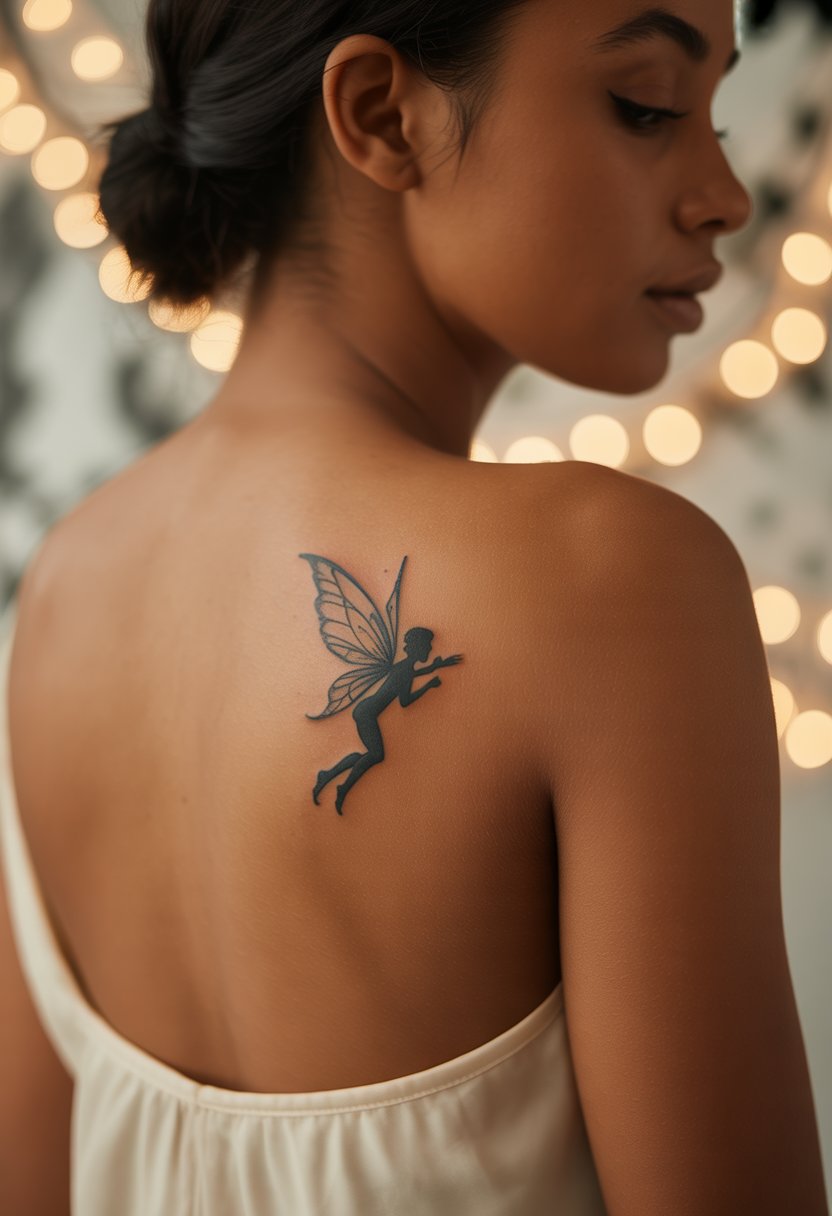 Fairy Silhouette Back Tattoo