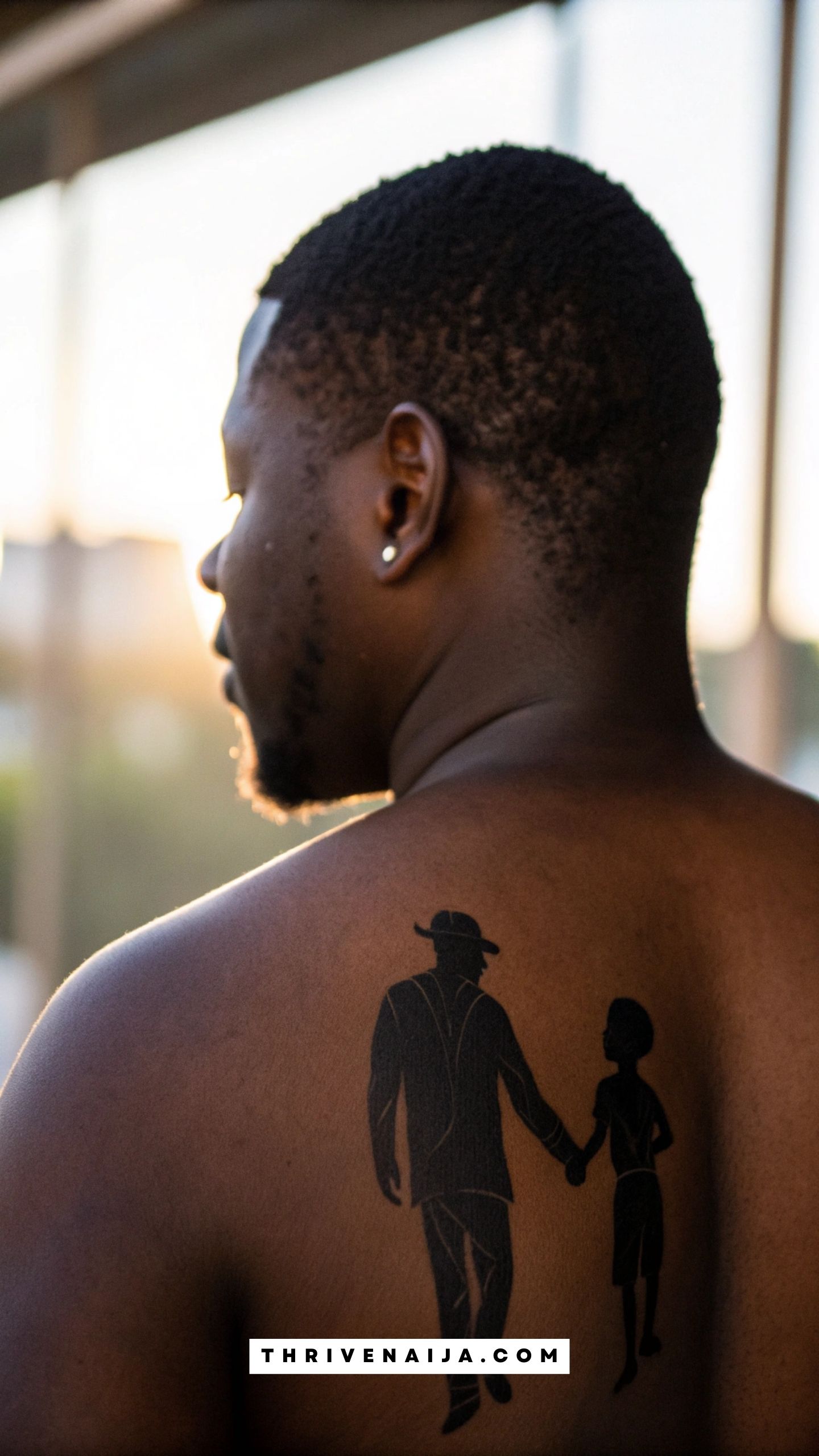Father and Son Silhouette Upper Back Tattoo