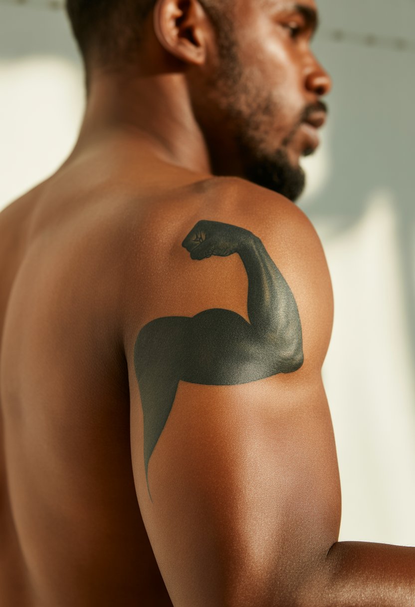 Flexed Arm Silhouette Upper Arm Tattoo