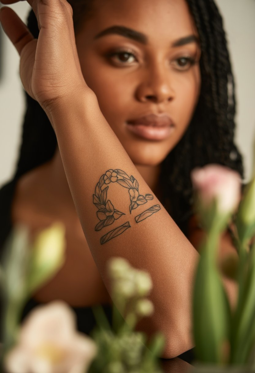 Floral Libra Symbol Forearm Tattoo