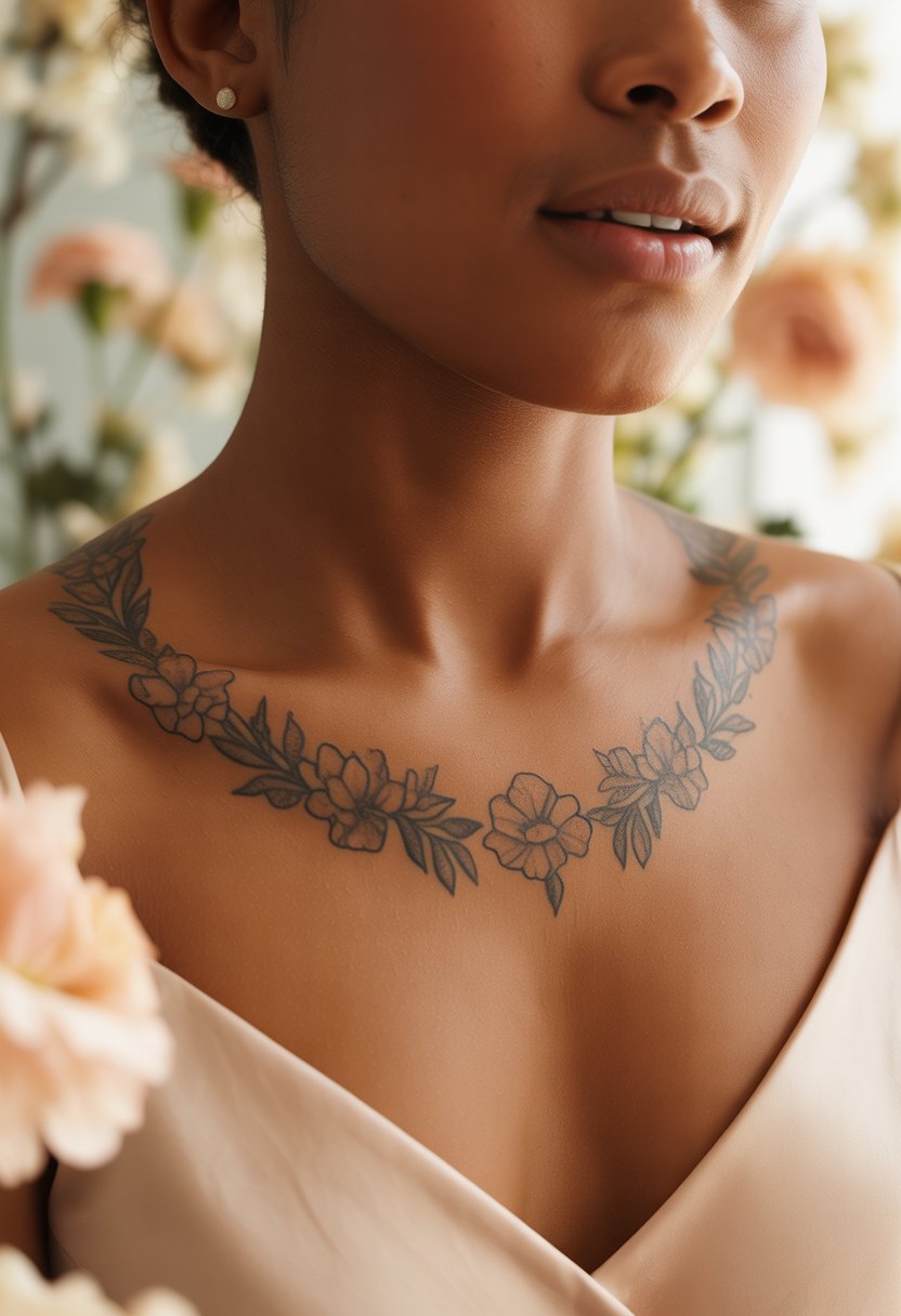 Flower Chain Collarbone Tattoo