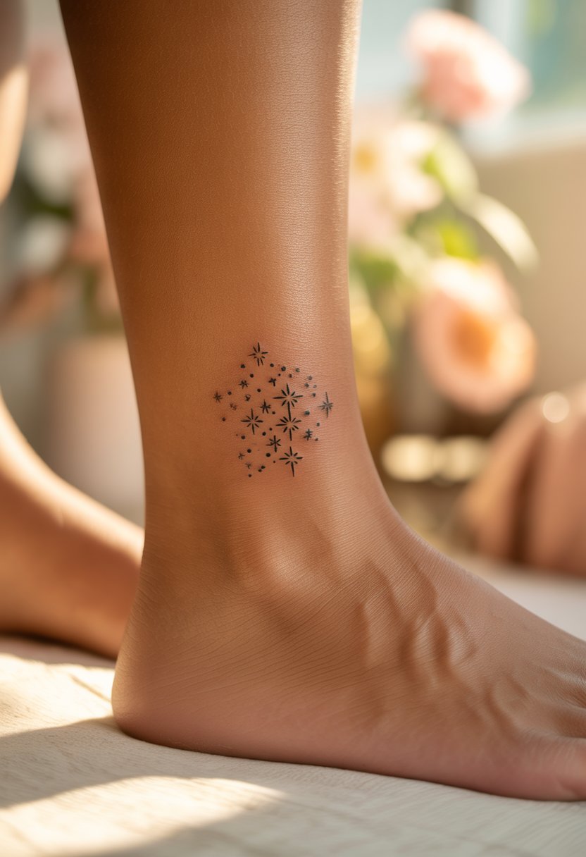 Glitter Star Cluster Ankle Tattoo