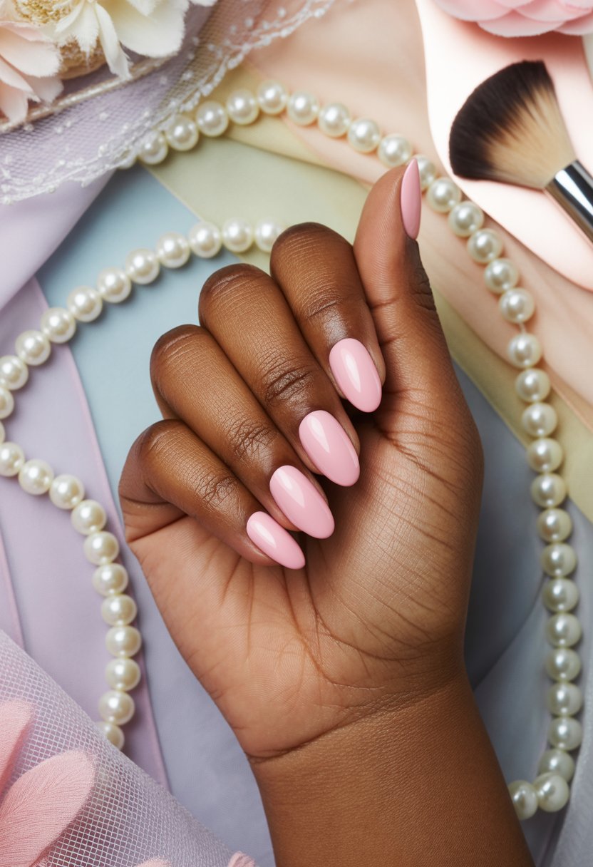 Glossy Baby Pink Almond Nails