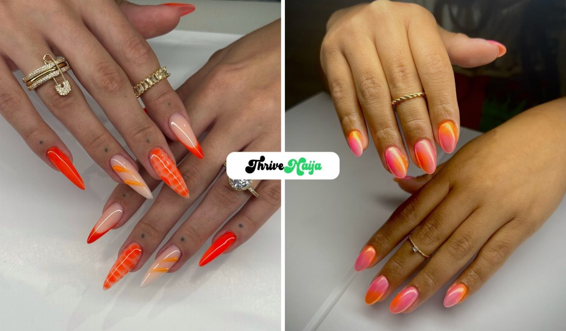 Glossy Orange Chrome Nails Designs