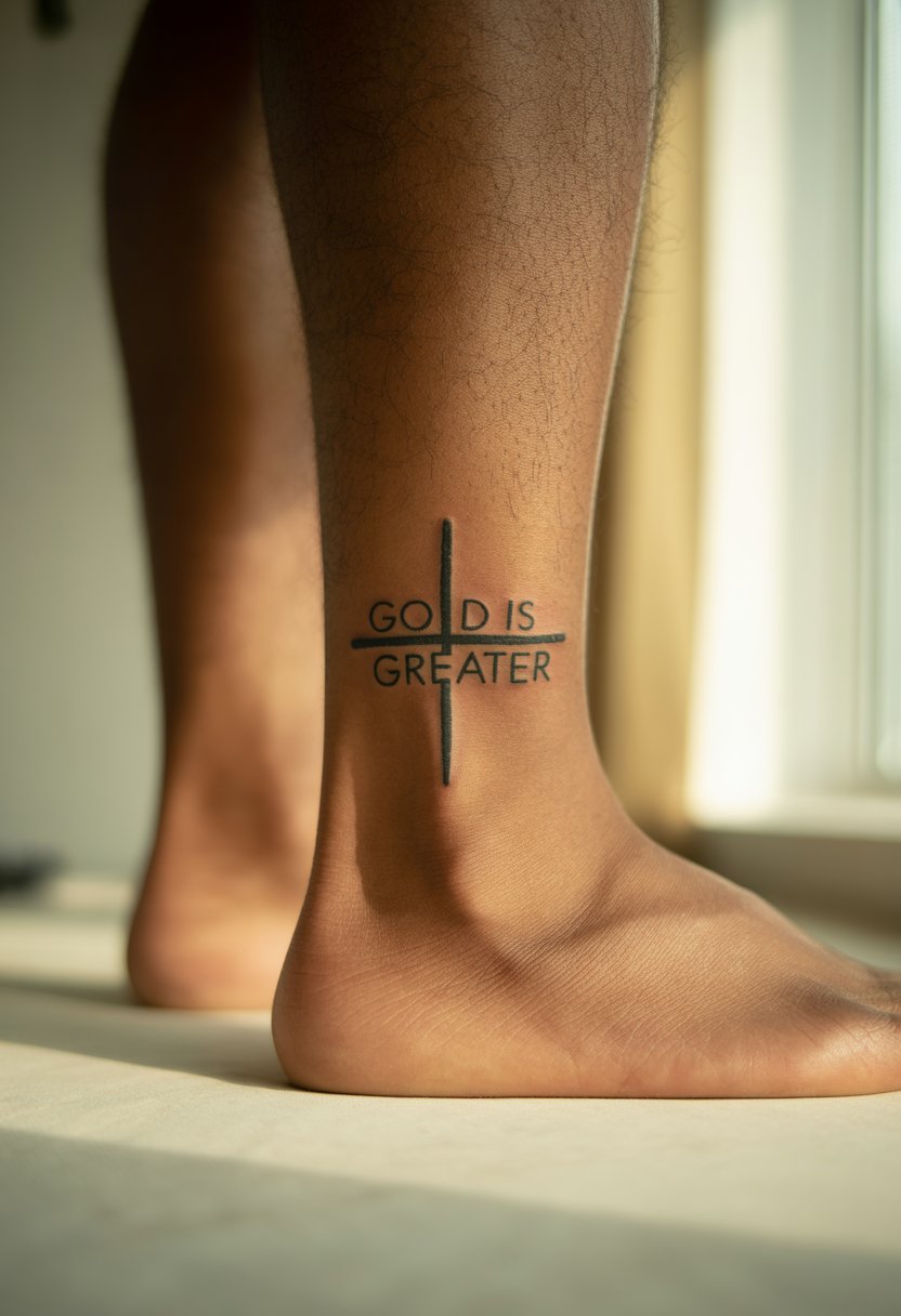 God is Greater” Ankle Tattoo