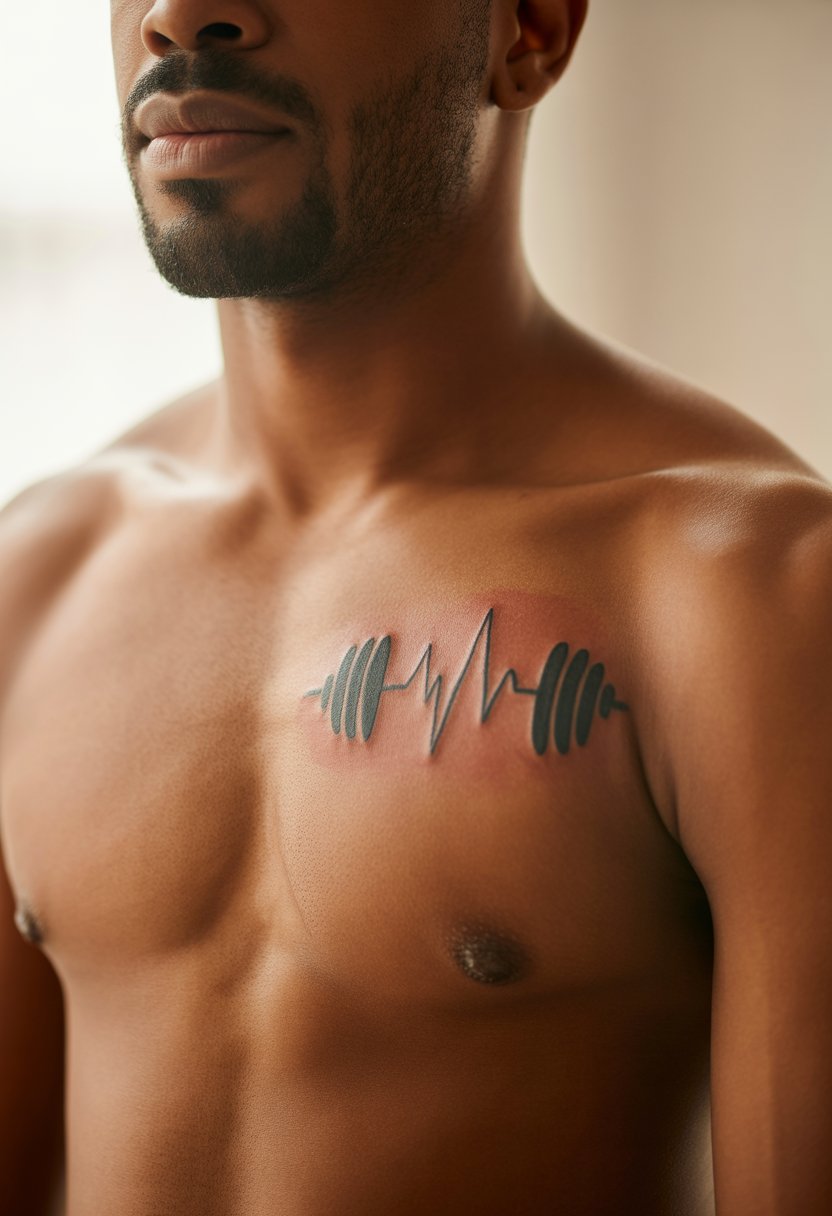 Heartbeat With Dumbbell Rib Tattoo