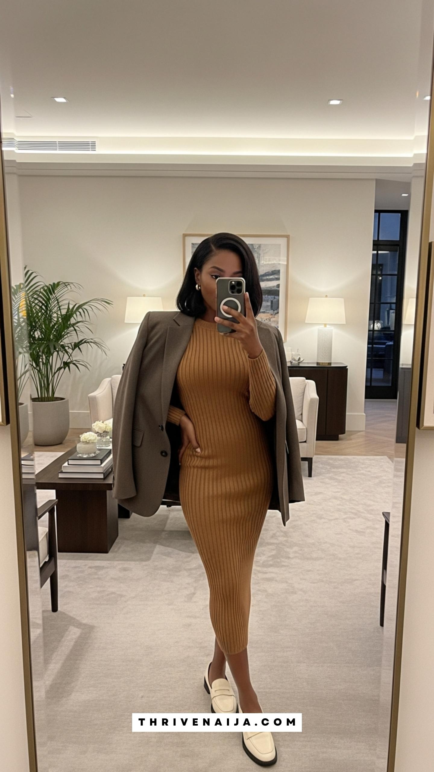 Knit Midi Dress With a Tailored Blazer