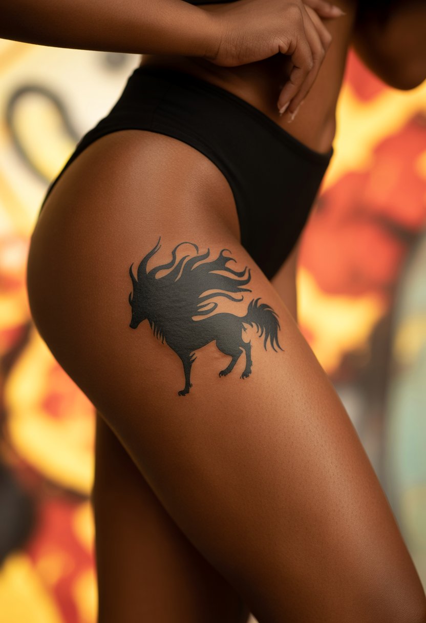 Kurama Silhouette Thigh Tattoo