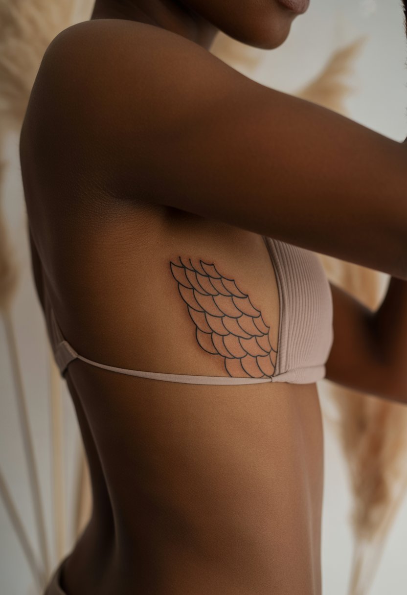 Line-Art Scales Rib Tattoo