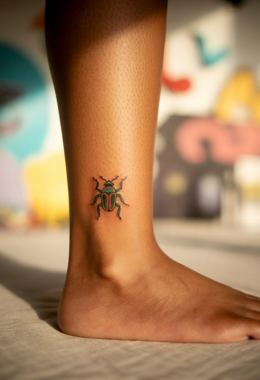 Little Beetle Ankle Tattoo