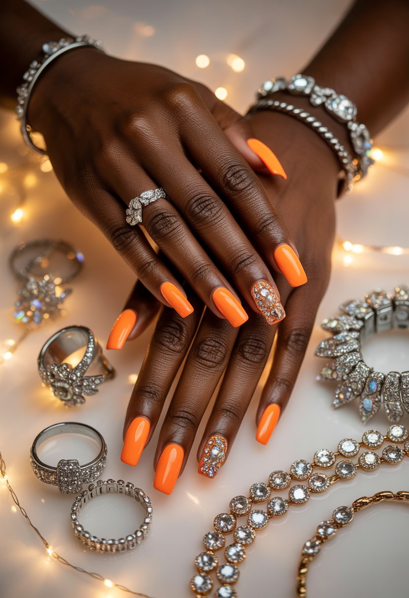 Metallic Orange Chrome With Rhinestone Chains