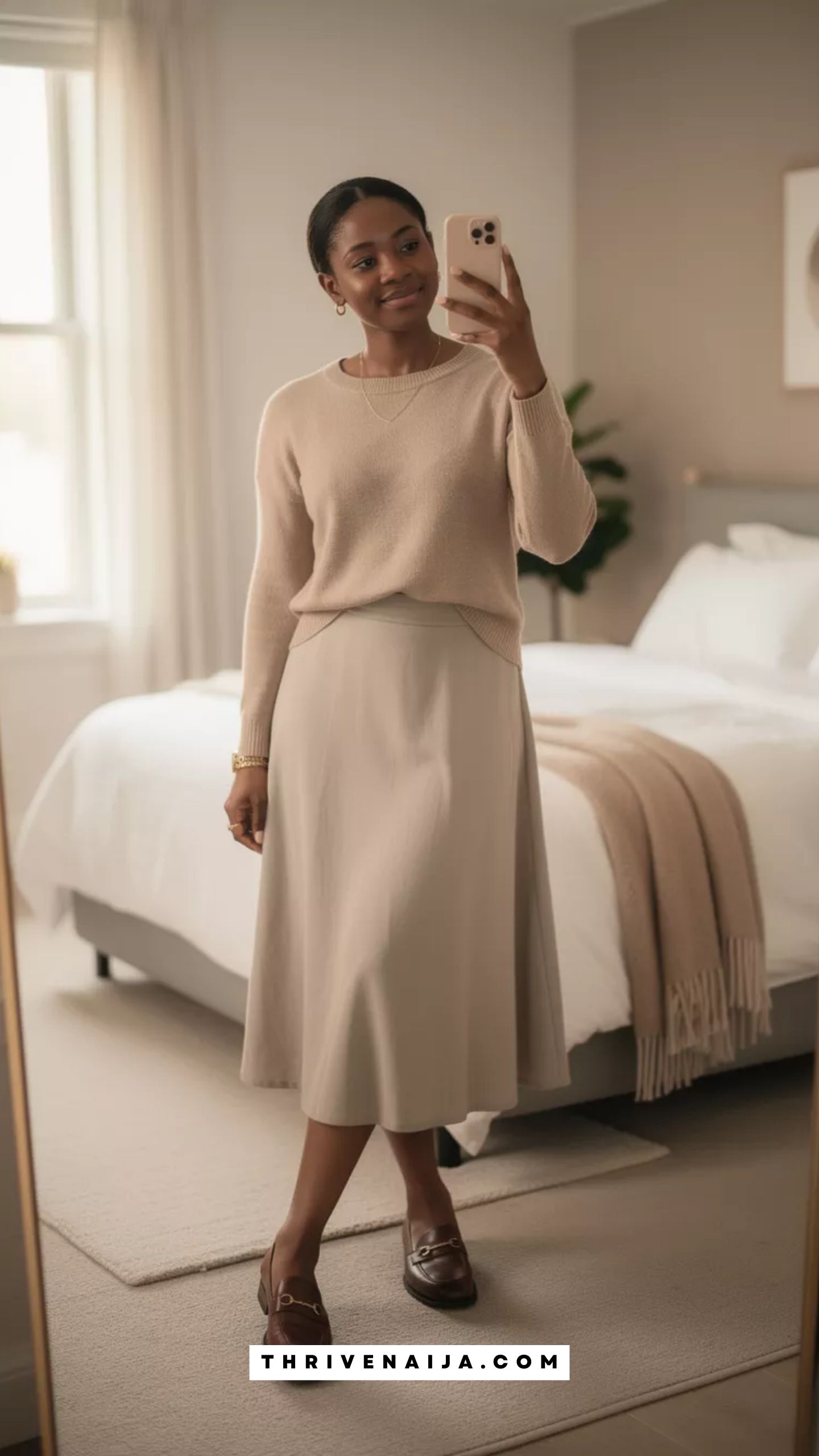 Midi Skirt With a Lightweight Sweater