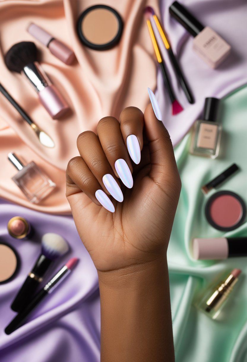 Milky White Aura Almond Nails