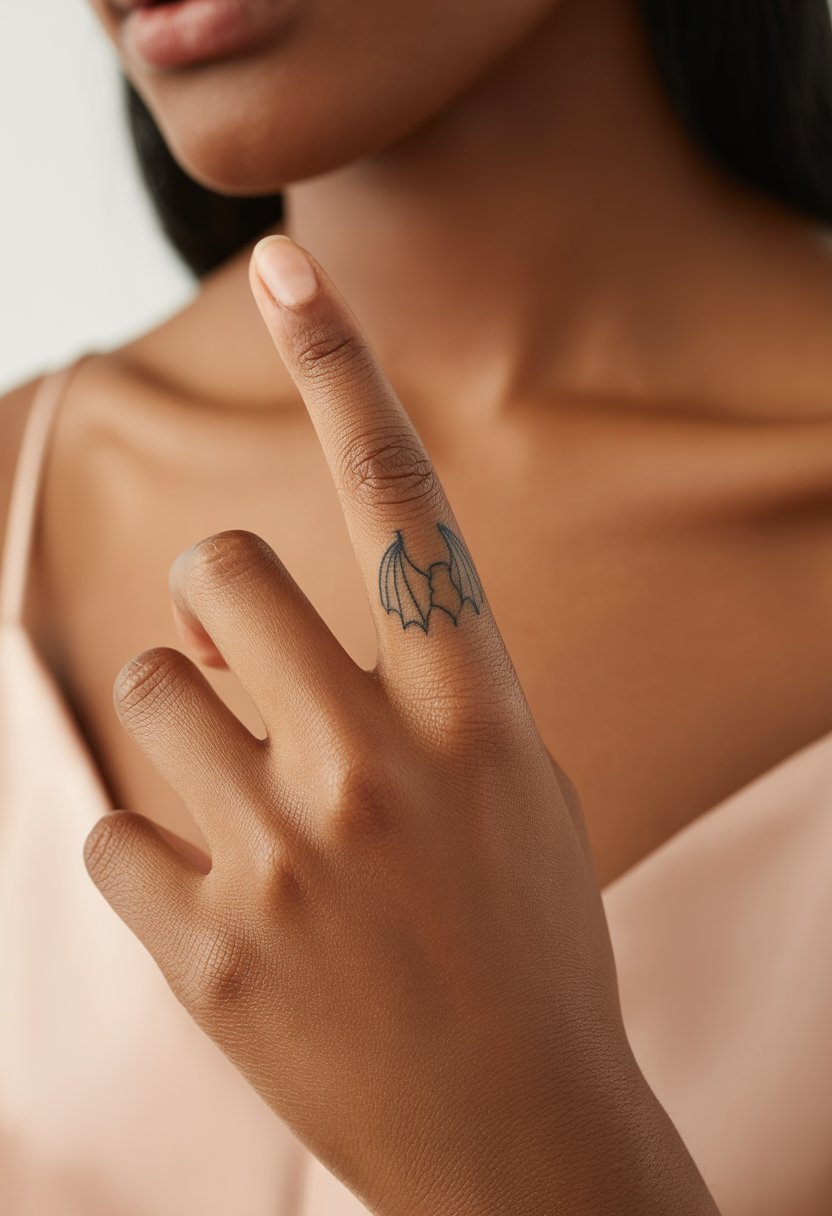 Minimal Outline Bat Finger Tattoo
