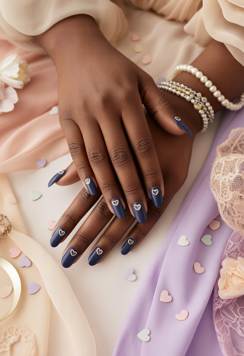 Navy Blue Nails with Heart Cutouts