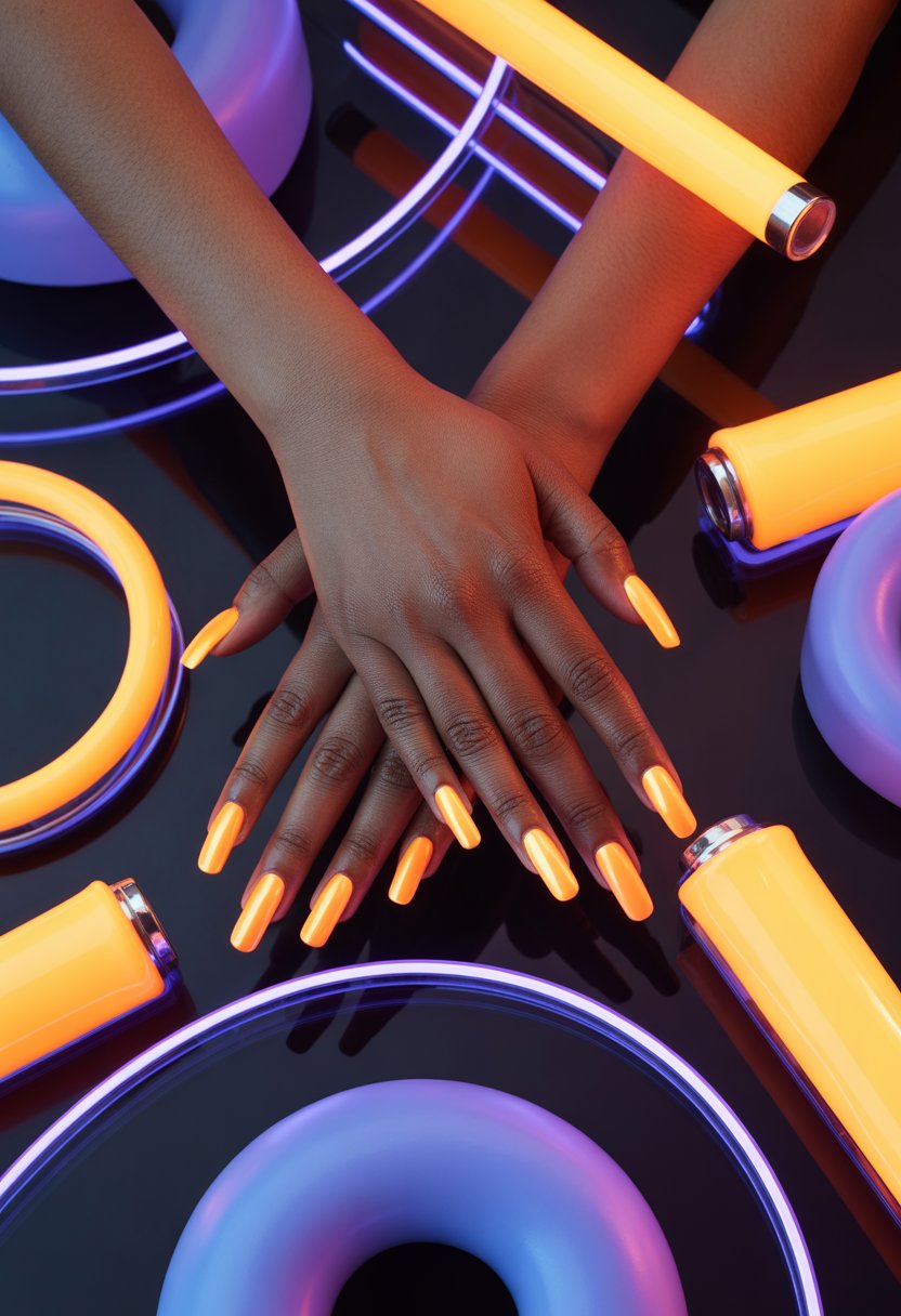 Neon Citrus Chrome Nails