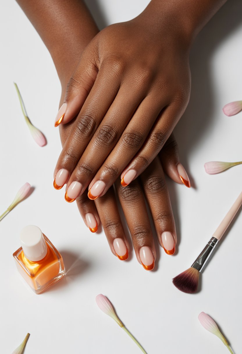 Orange Chrome French Tips