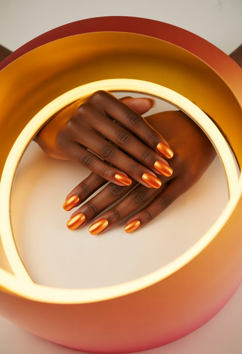 Orange Chrome Ombre Nails