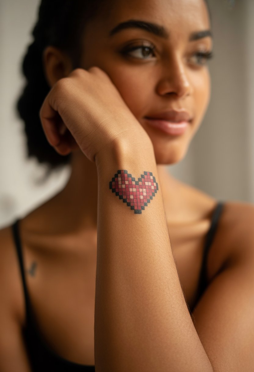 Pixel Heart Forearm Tattoo