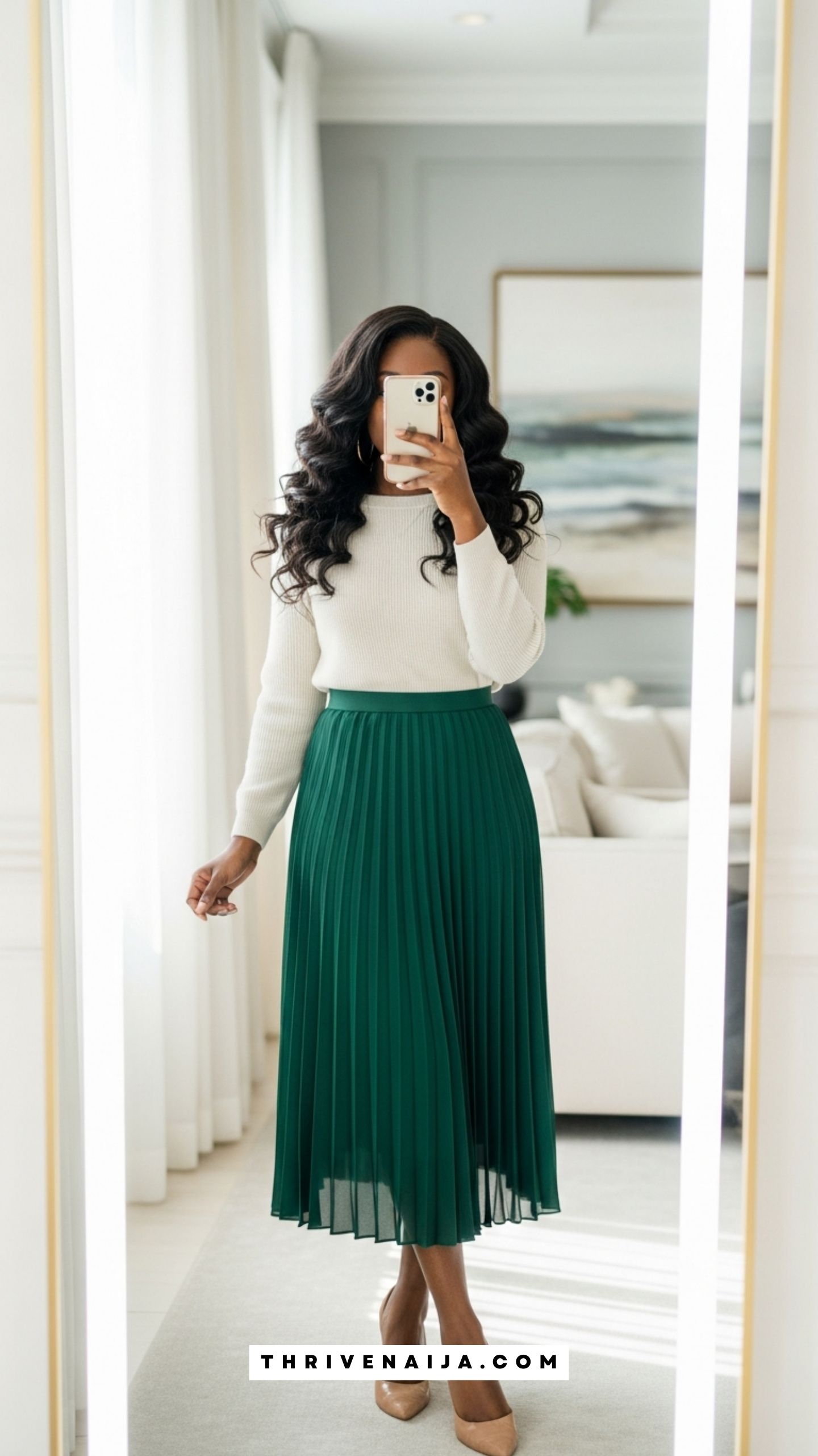 Pleated Midi Skirt With a Soft Knit Top