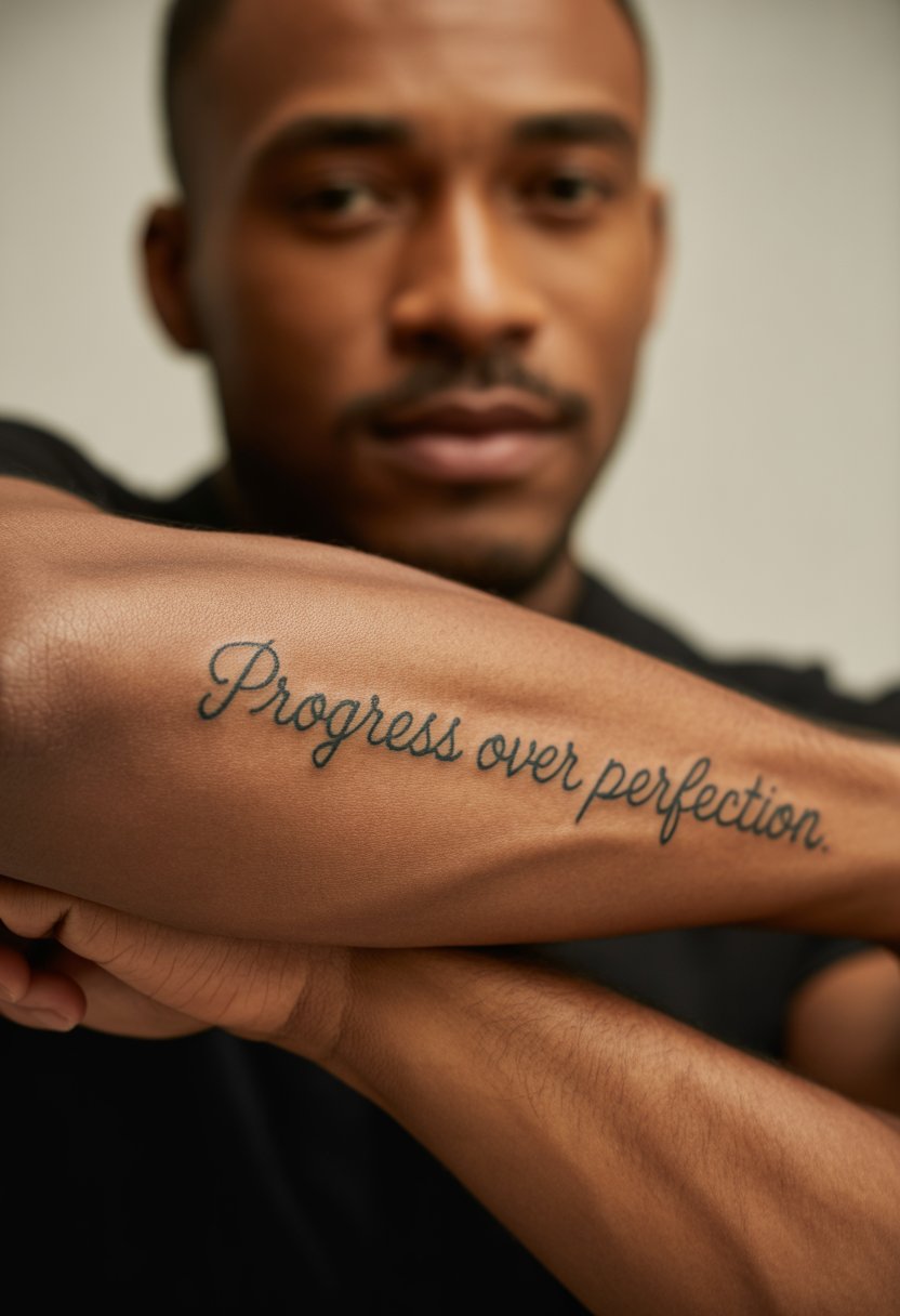 Progress Over Perfection” Forearm Tattoo