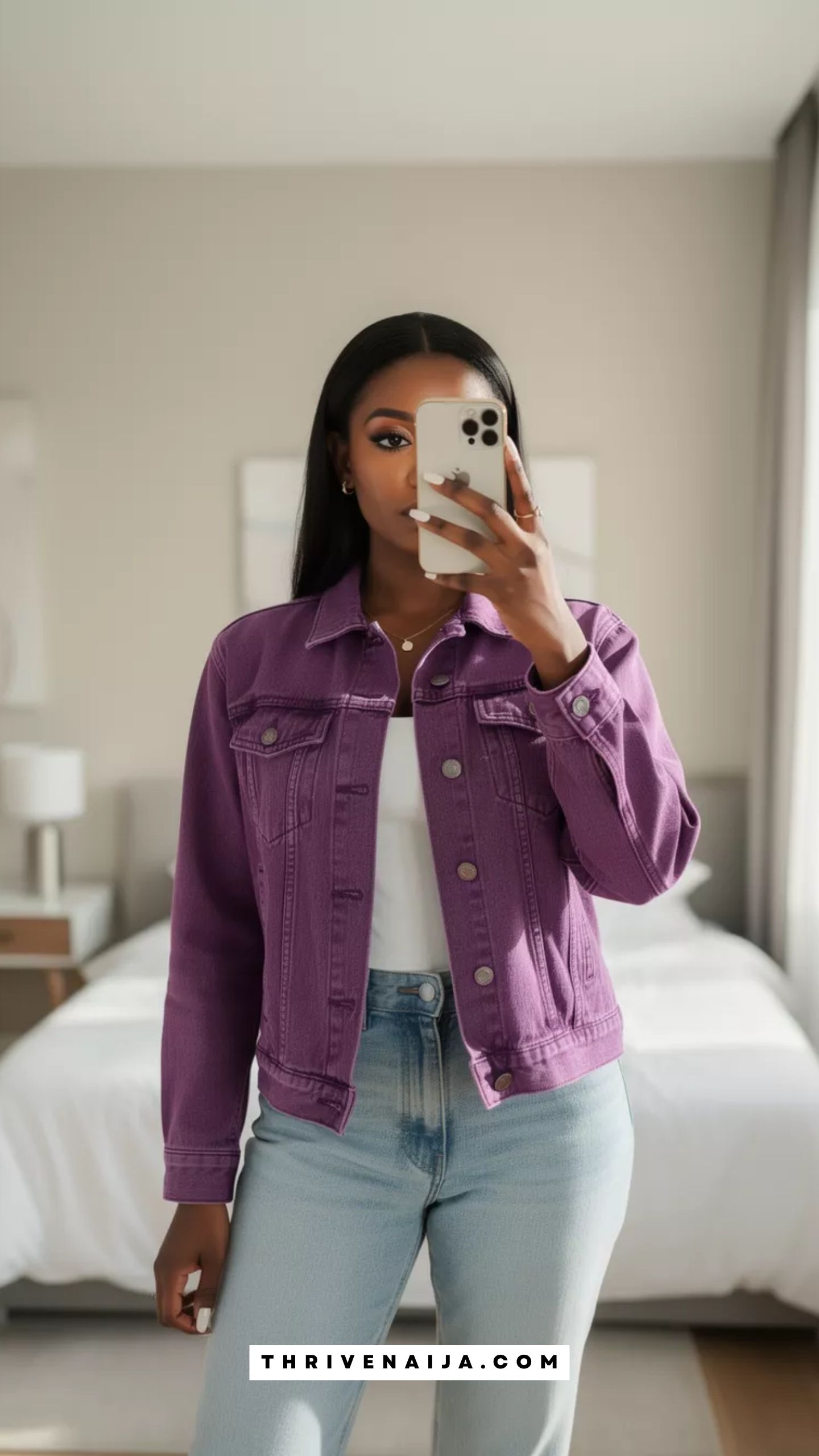 Purple Denim Jacket With Light-Wash Jeans
