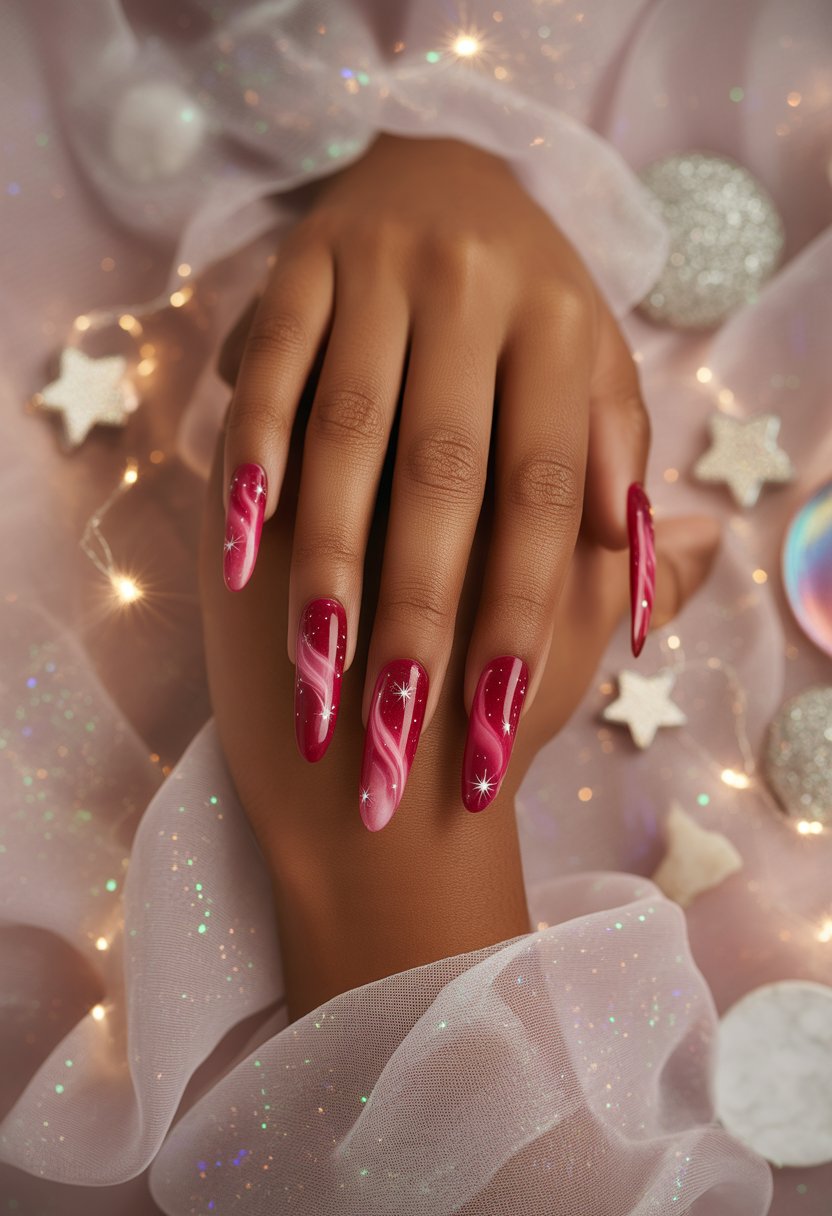 Red Cat Eye Galaxy Nails