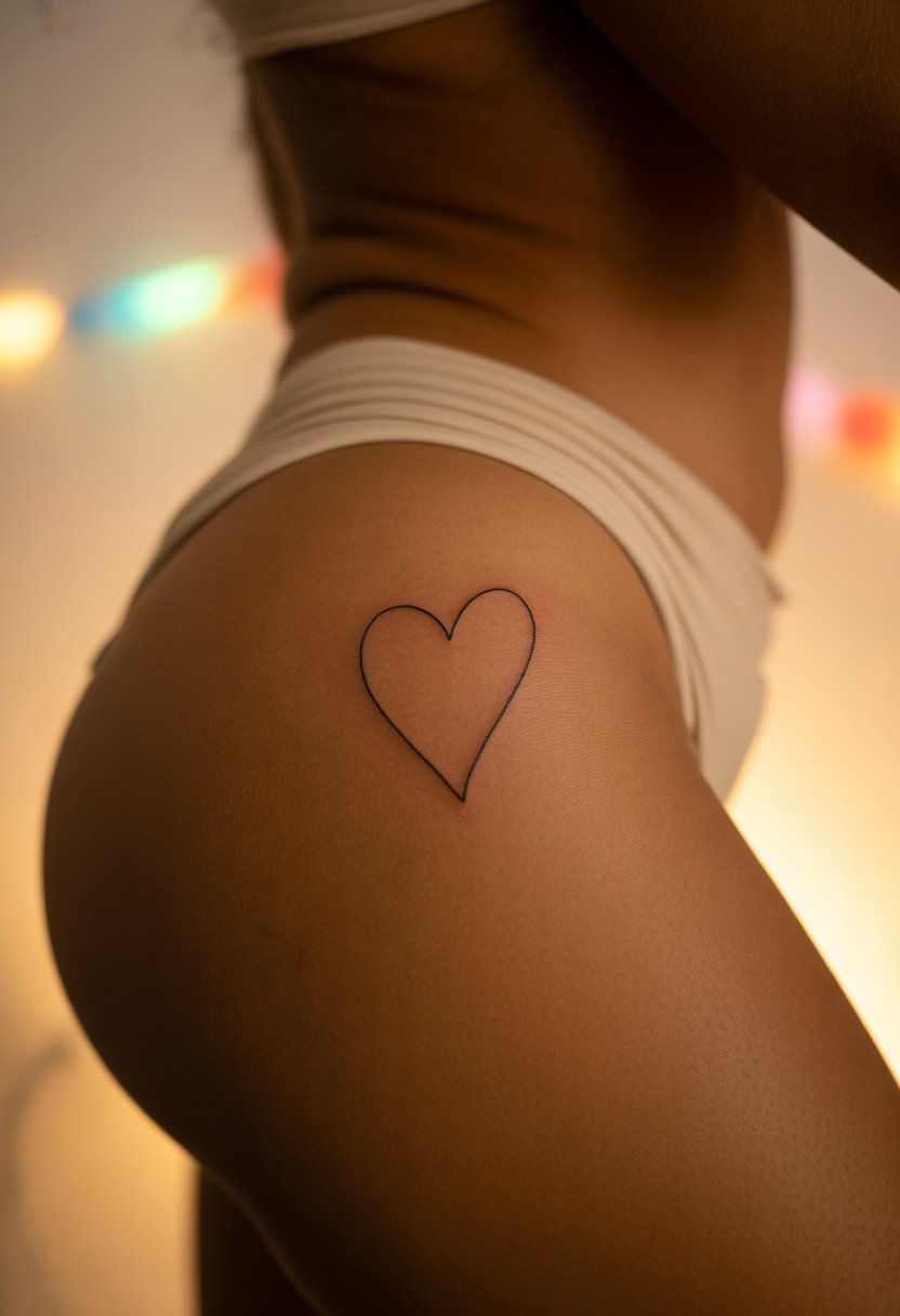 Retro Heart Outline Hip Tattoo