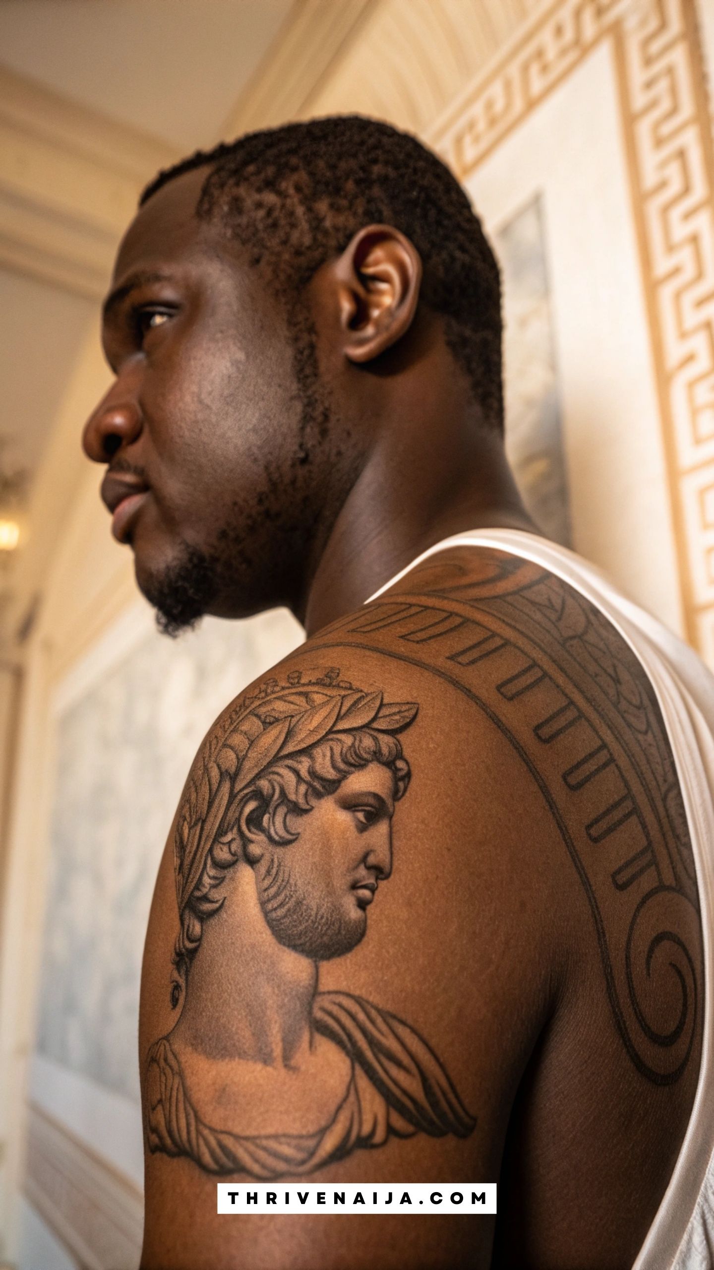 Roman Bust Fragment Shoulder Tattoo