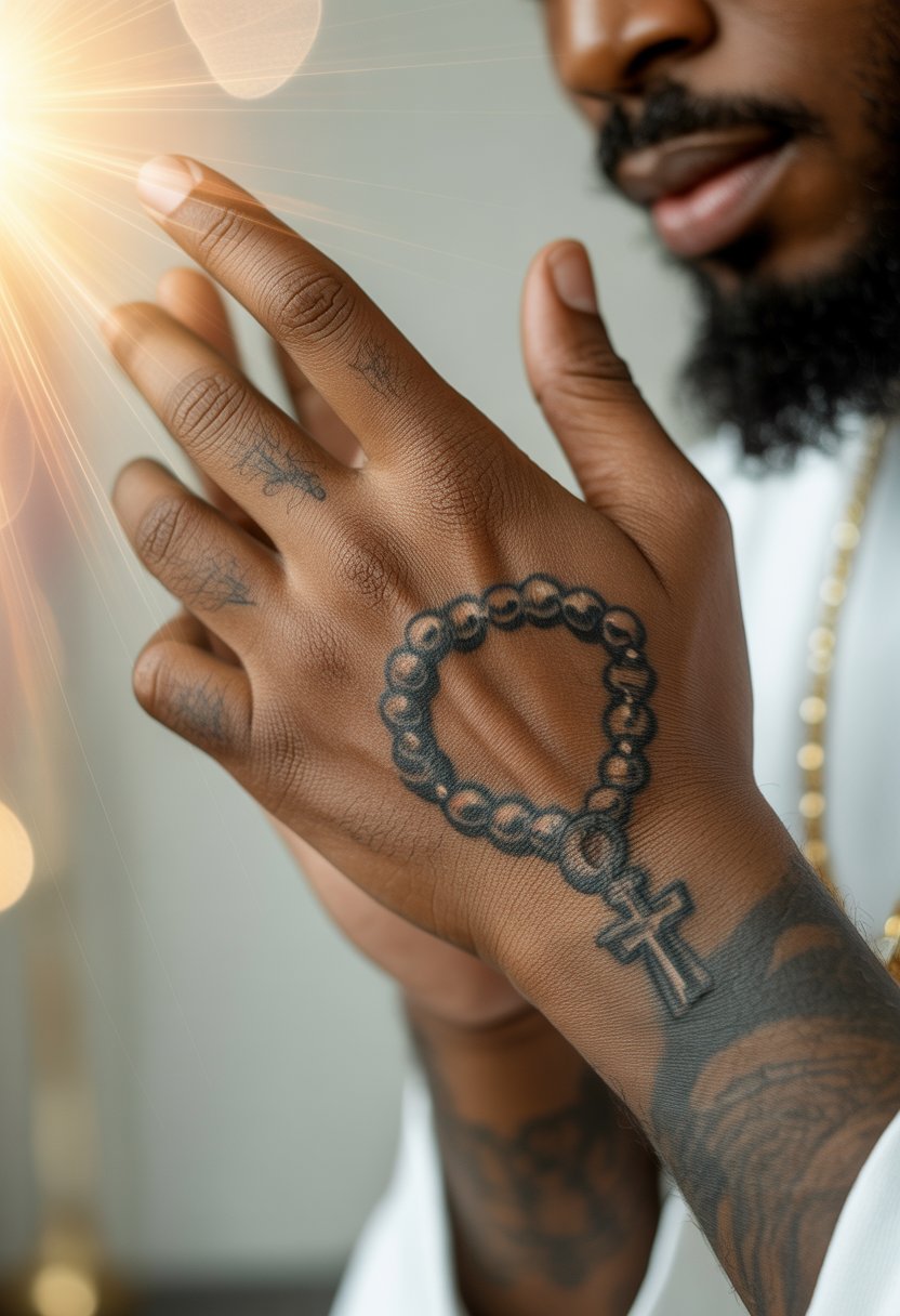 Rosary Beads Hand Tattoo