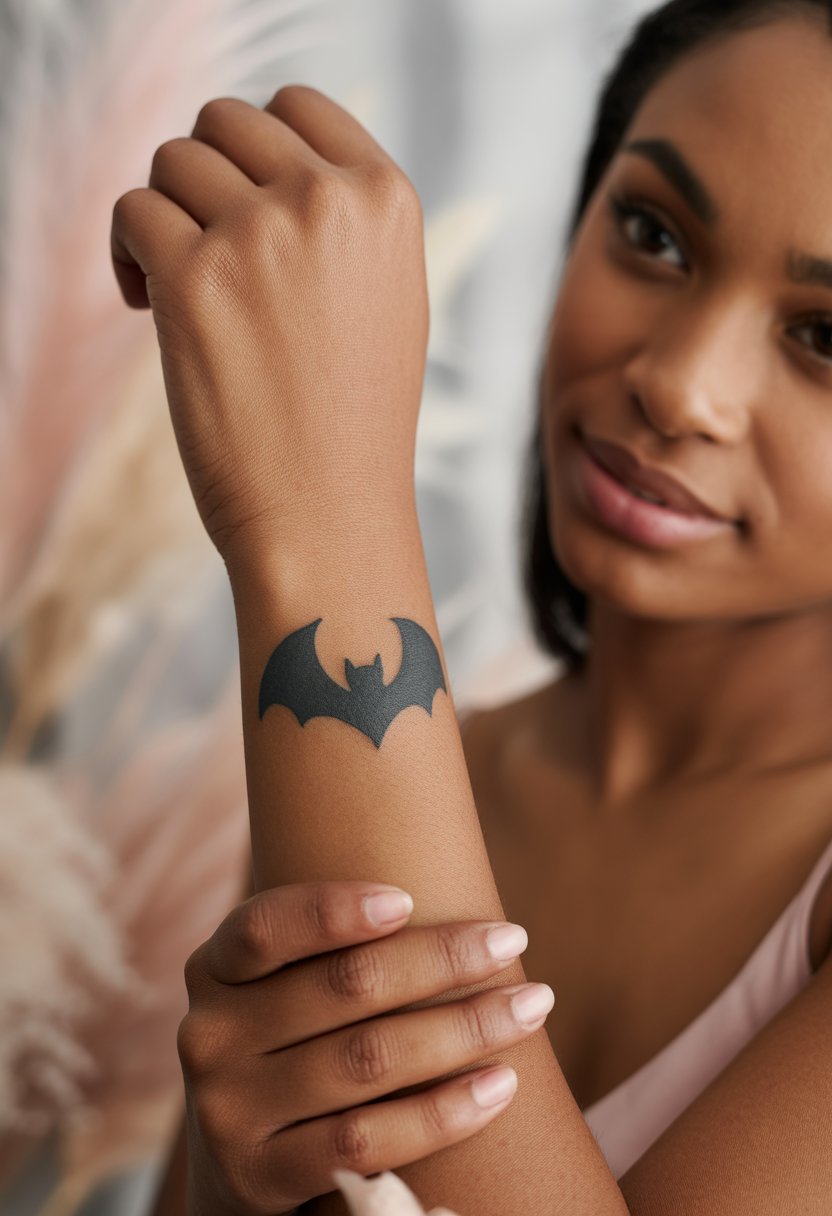 Small Bat Silhouette Wrist Tattoo