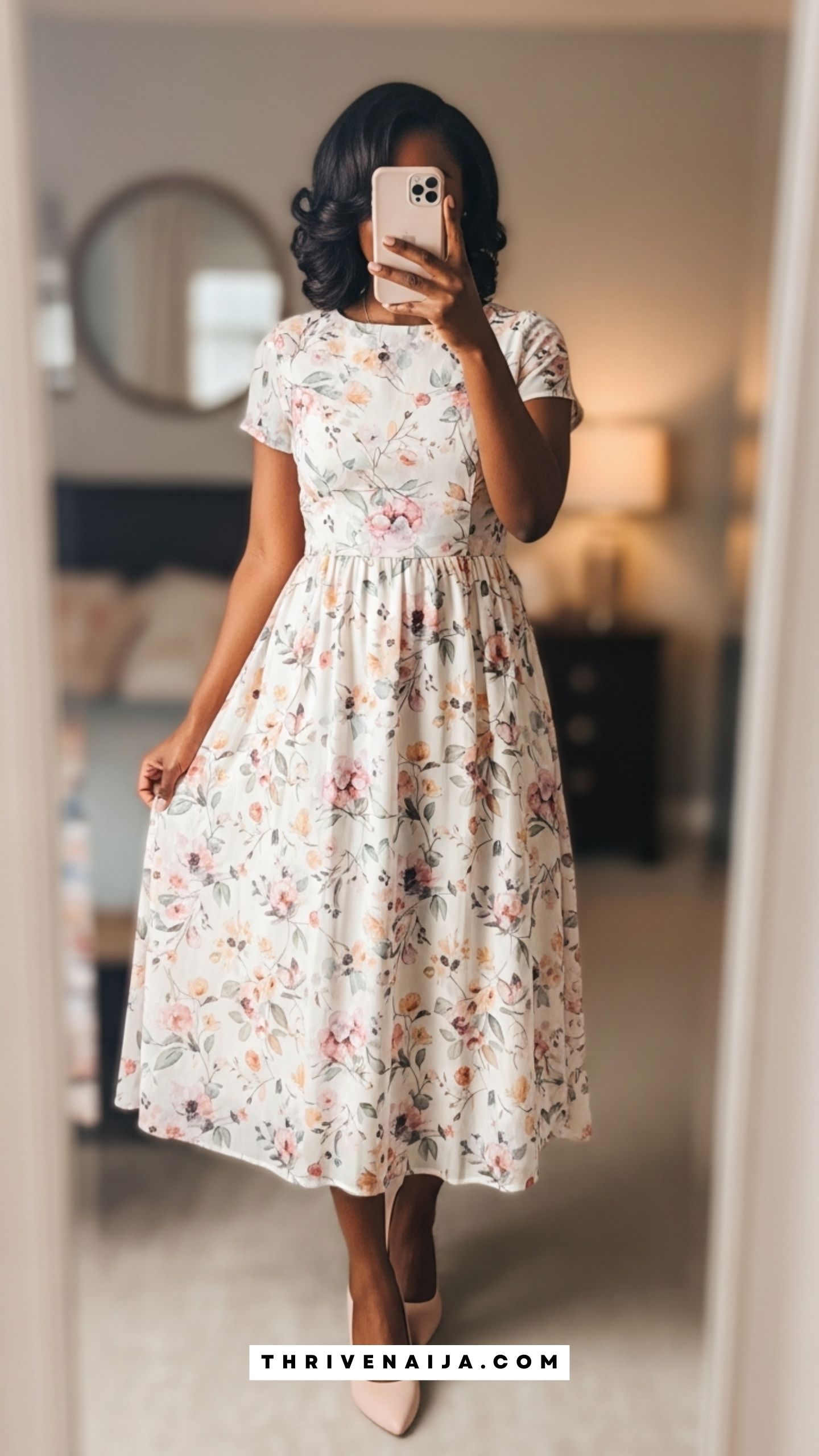 Soft Floral Midi Dress With Closed-Toe Heels