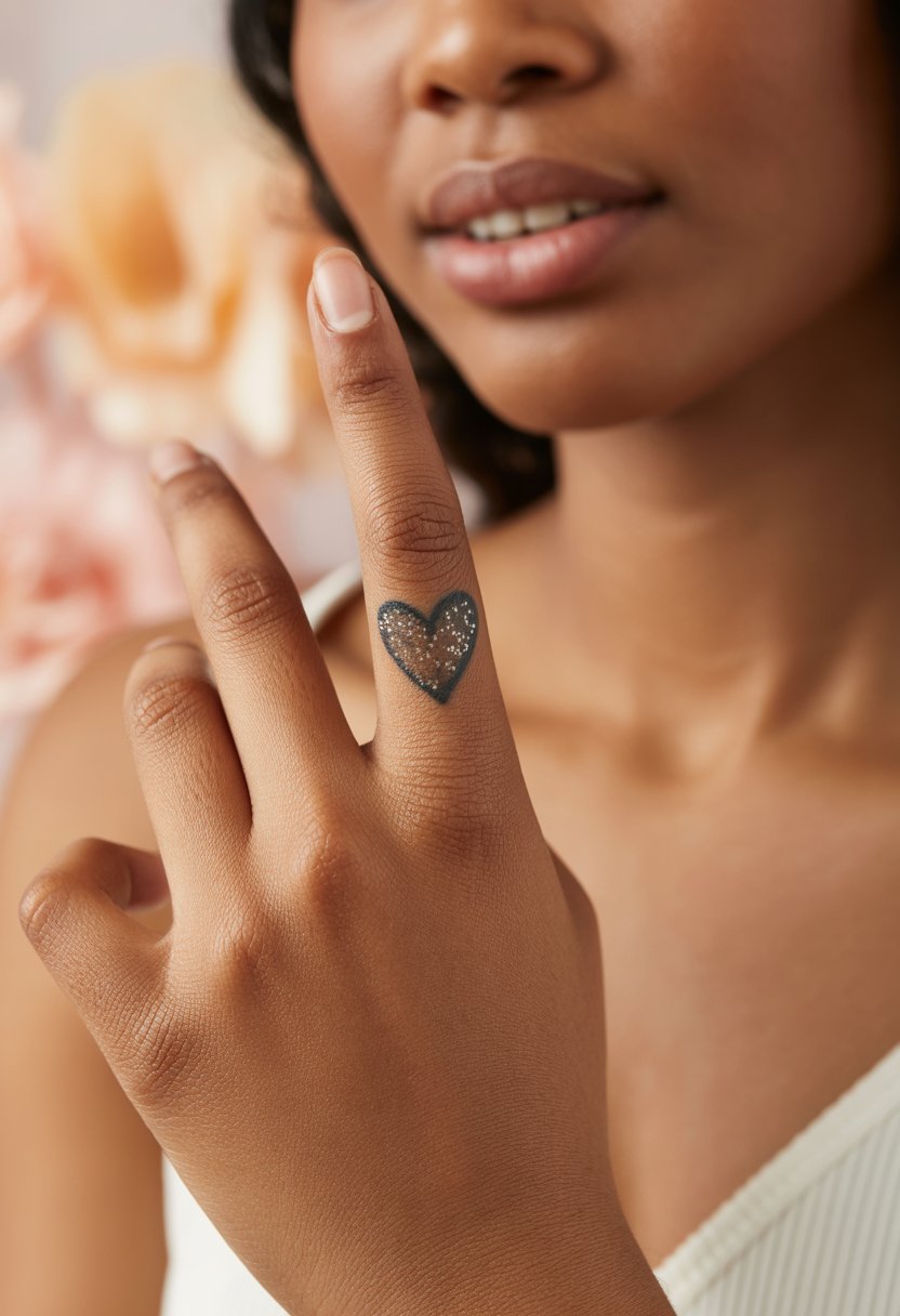 Sparkle Heart Finger Tattoo