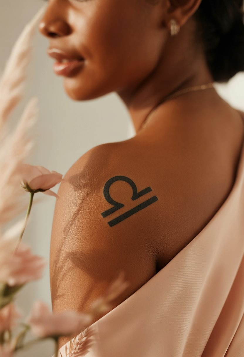 Sparkle Libra Symbol Shoulder Blade Tattoo
