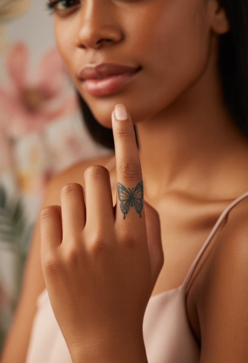 Sparkly Butterfly Finger Tattoo