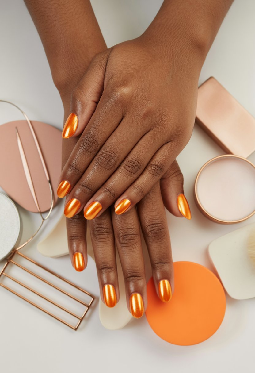 Split-Tone Orange Chrome Nails