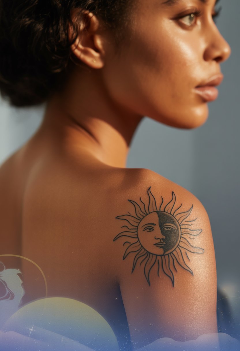 Sun and Moon Harmony Shoulder Tattoo