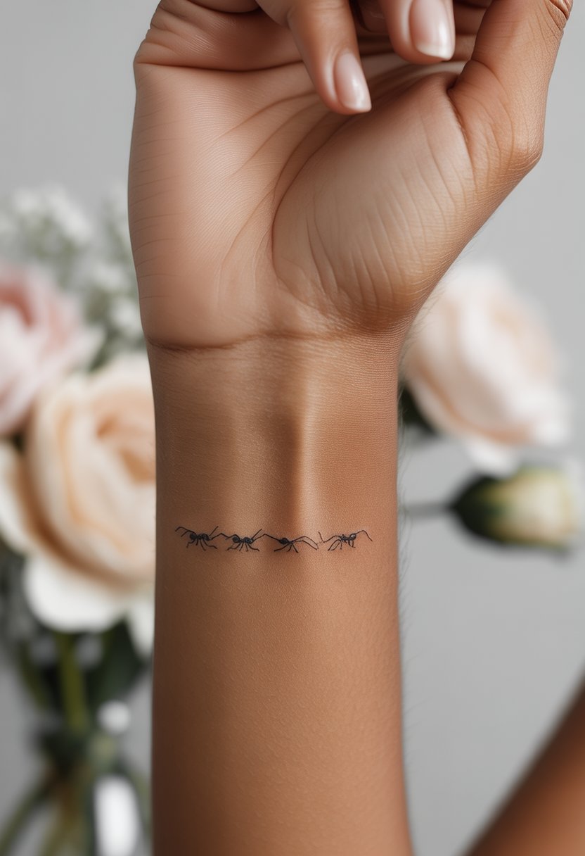 Tiny Ant Line Wrist Tattoo