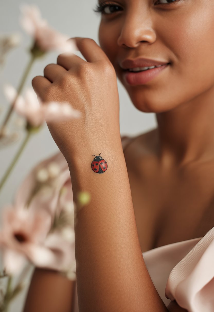 Tiny Ladybug Wrist Tattoo
