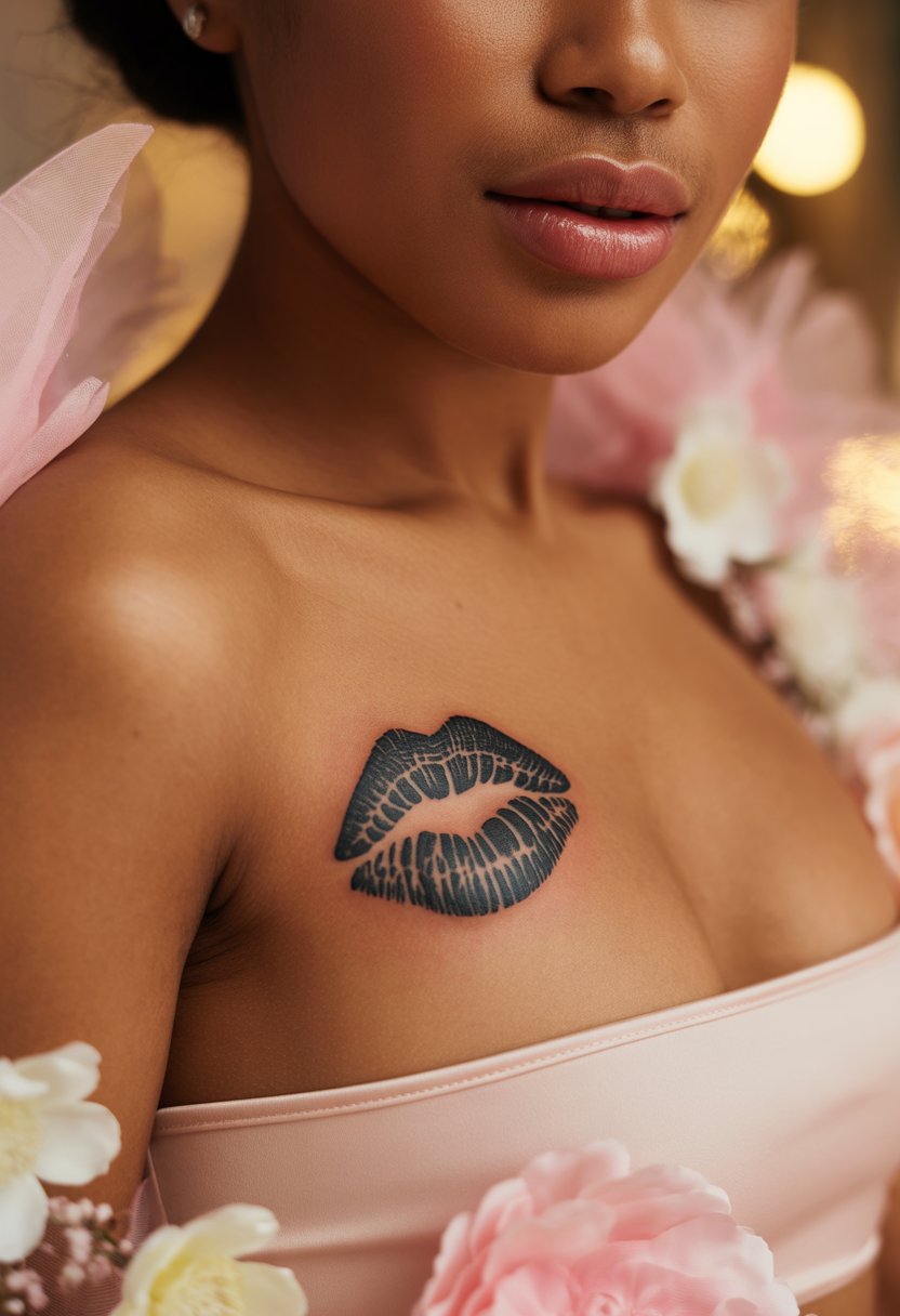 Traditional Lip Print Rib Tattoo