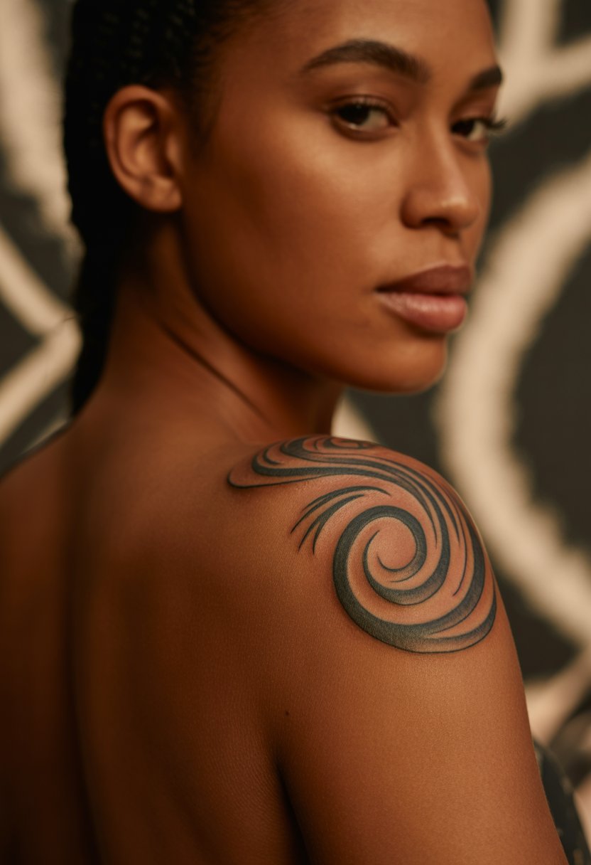 Tribal Swirl Shoulder Tattoo