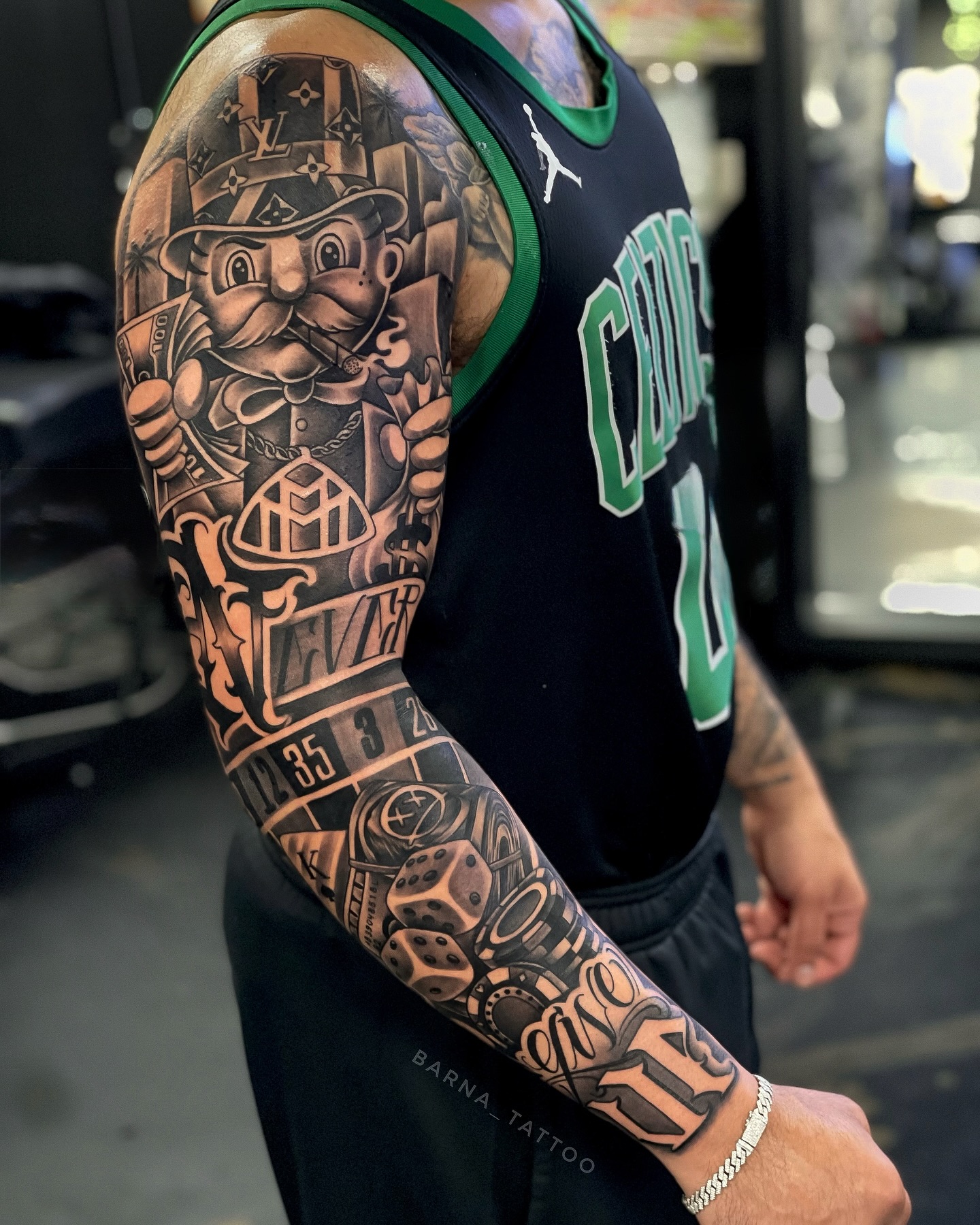 Gambling Full Arm Tattoo