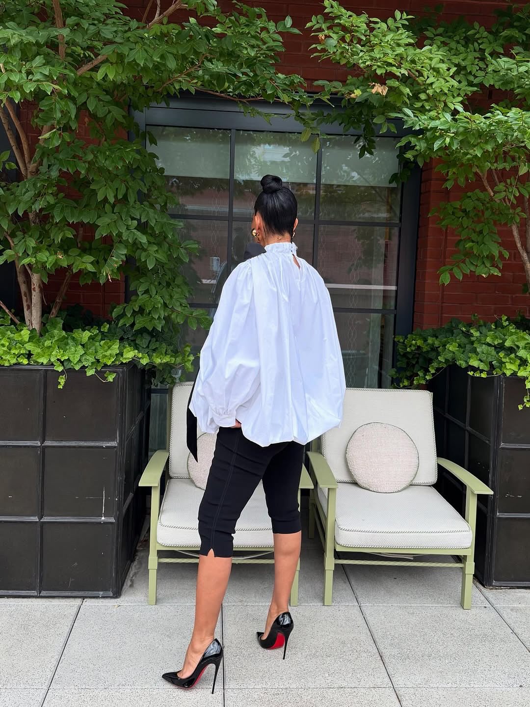 White Statement Blouse with Capri Pants