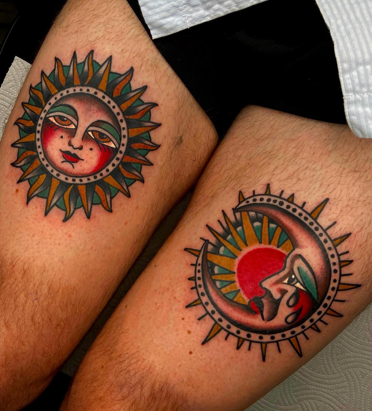 Colored Sun And Moon Tattoo