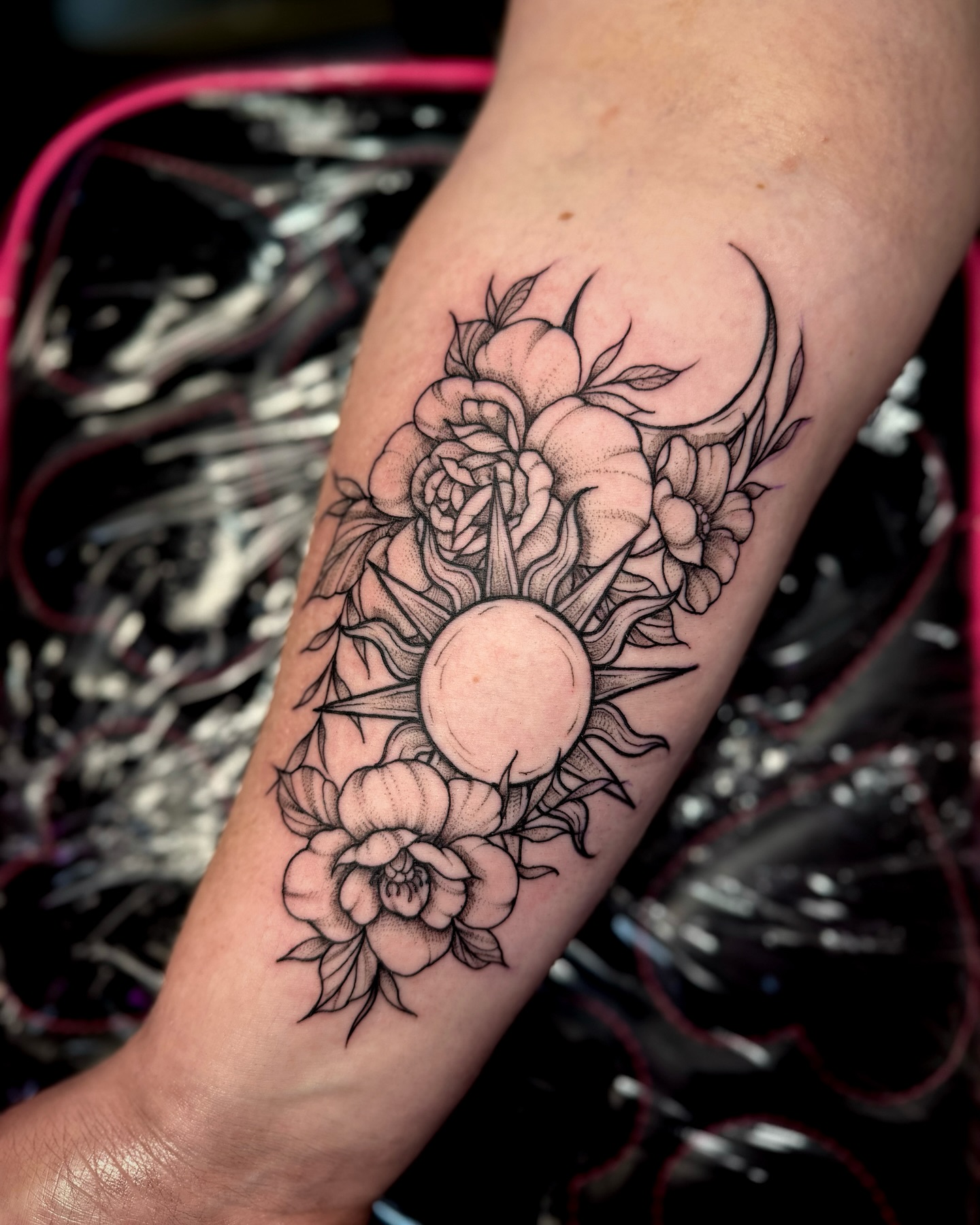 Floral Sun and Moon Tatt